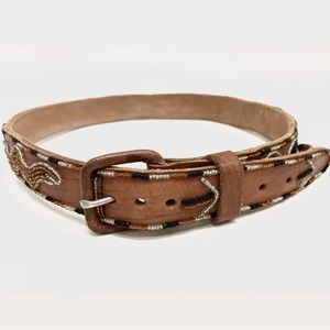 Unique Vintage handmade beaded leather belt (30-32) EVC